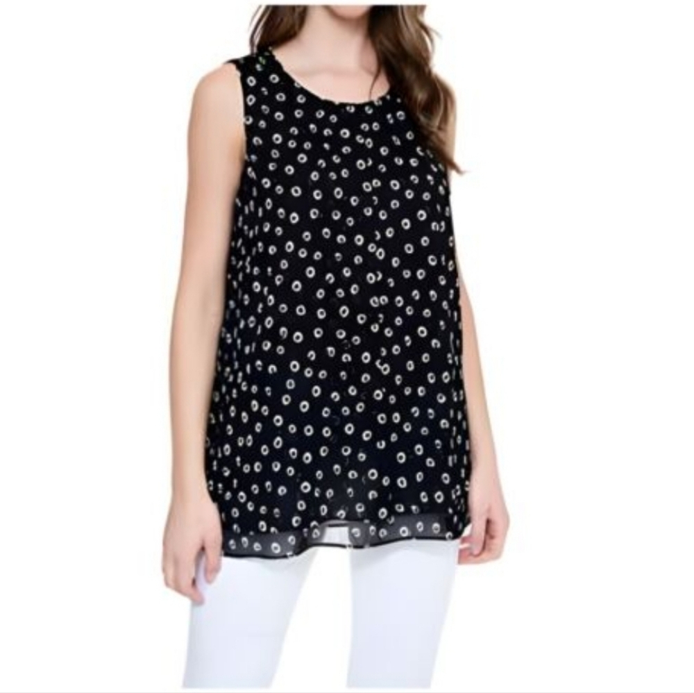 NWT Cristina B Layered Sleeveless Black and White Tunic Tank Top sz M